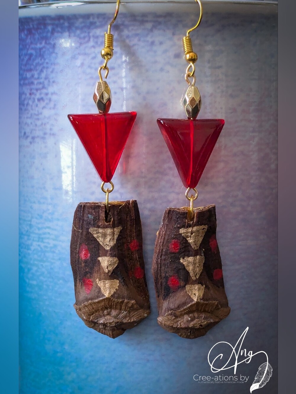 Indigenous Handcrafted Red Triangle & Pinecone Petal Earrings
